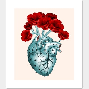 Cactus geen Heart, succulent heart and red flowers, Prickly Heart, succulent lover, Plant lover Posters and Art